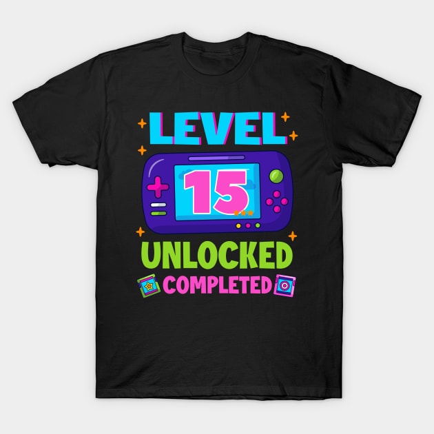 Level 15 Unlocked 15th Birthday Boys Video Game B-day Gift For BOys Kids T-Shirt by Los San Der